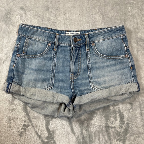 Free People Pants - Free People Womens Shorts Size 26 Blue Denim Cuffed Patch Pocket
